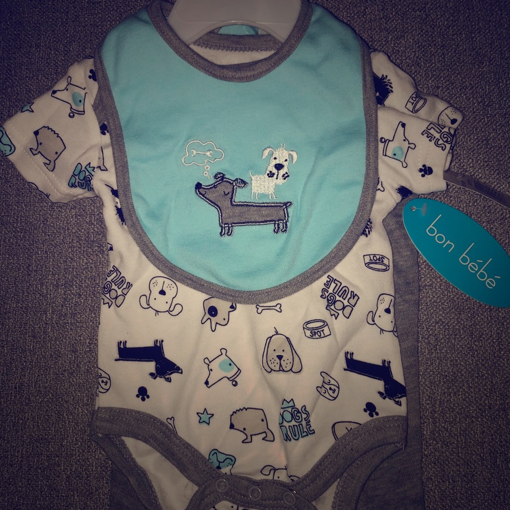 Bon bebe 0-3 month three piece dog onesie